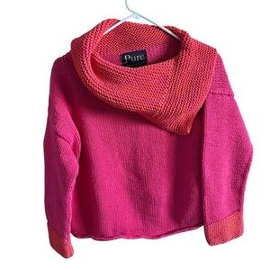 Pure Handknit Pink and Coral 100% Cotton Cowl Neck Sweater - Fully made by hand